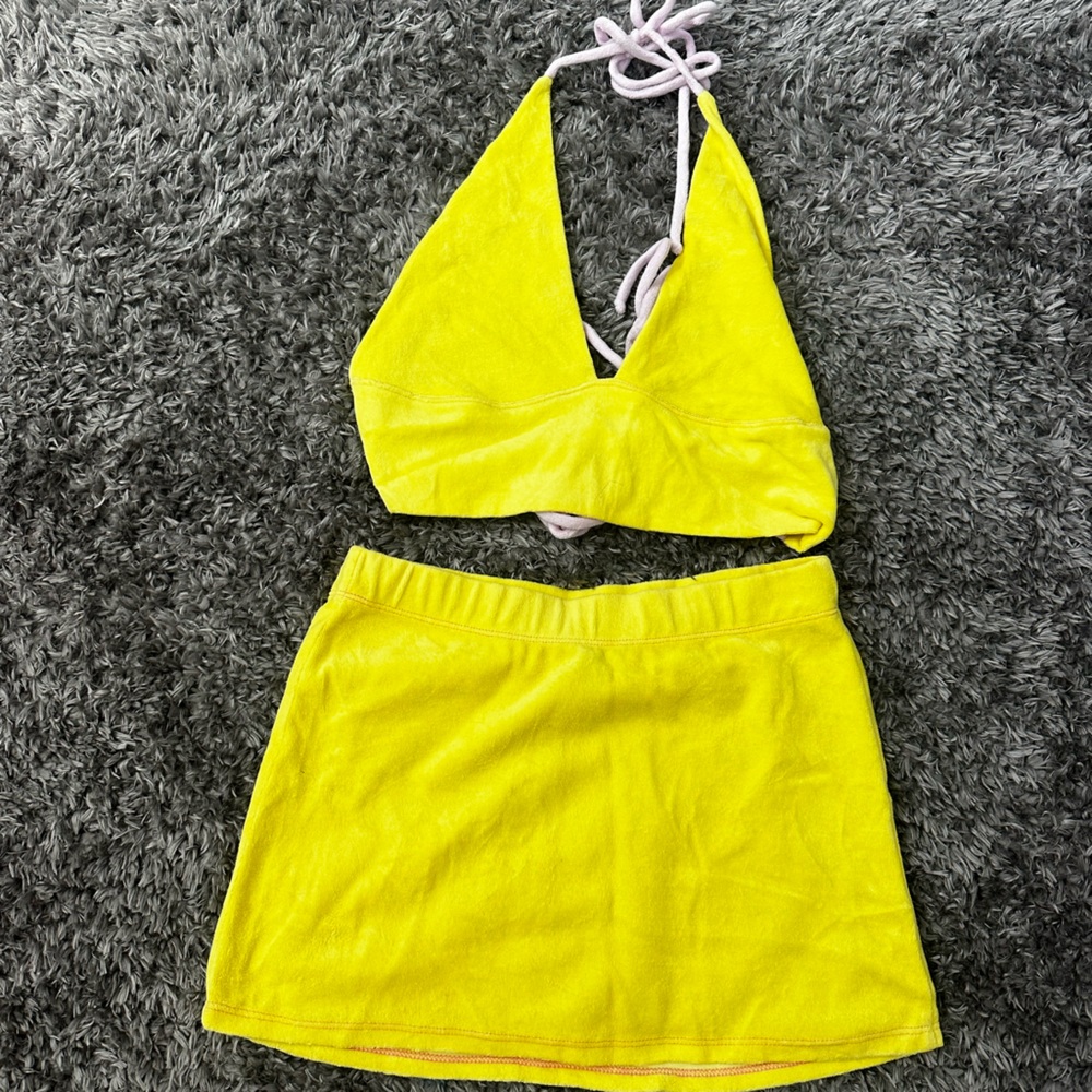 Cover up yellow Halter Top and Skirt Set